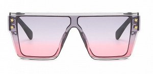Очки женские солнцезащитные в чехле, квадратная прозрачная оправа, стекла градиент сиреневый/розовый