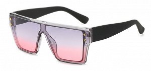 Очки женские солнцезащитные в чехле, квадратная прозрачная оправа, стекла градиент сиреневый/розовый