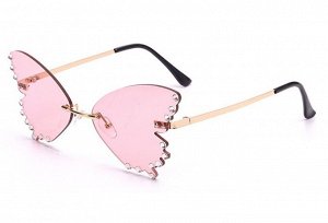 Очки женские солнцезащитные в чехле, стекла в виде крыльев бабочки, цвет розовый