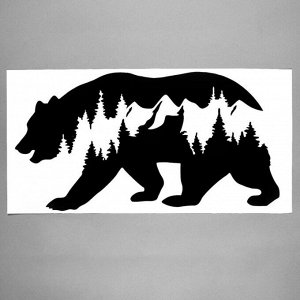 Наклейка пластик интерьерная чёрная "Медведь - таёжный лес" 30х57 см
