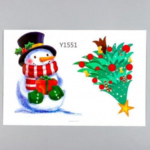 Наклейка пластик интерьерная цветная "Снеговик и ёлочка" 20х30 см