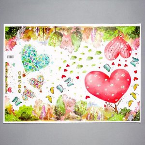 Наклейка пластик интерьерная цветная "Воздушные шары-сердечки" 50х70 см