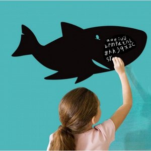 Наклейка пластик интерьерная чёрная грифельная "Акула" 28х60 см 6770317