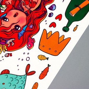 Наклейка пластик интерьерная цветная &quot;Русалочка и подводный мир&quot; 25х60 см
