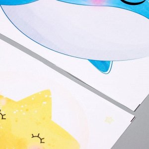 Наклейка пластик интерьерная цветная "Зайчик на дельфине" 30х45 см набор 2 листа