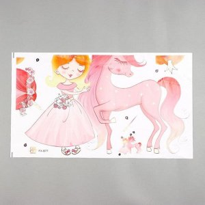 Наклейка пластик интерьерная цветная "Принцесса и розовый единорог" 35х60 см
