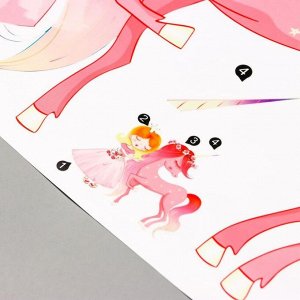 Наклейка пластик интерьерная цветная "Принцесса и розовый единорог" 35х60 см
