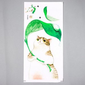 Наклейка пластик интерьерная цветная &quot;Котик под листочком&quot; 30х60 см