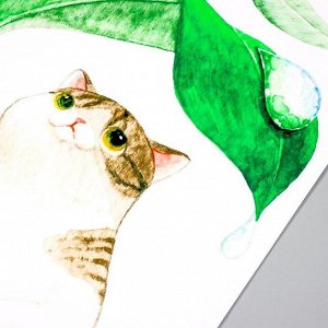 Наклейка пластик интерьерная цветная "Котик под листочком" 30х60 см