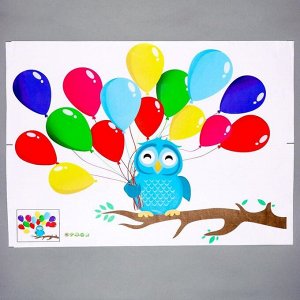 Наклейка пластик интерьерная цветная "Филин на ветке с воздушными шарами" 45х60 см