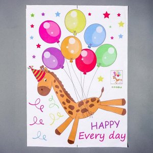 Наклейка пластик интерьерная цветная "Жирафик - полет с воздушными шариками" 45х60 см
