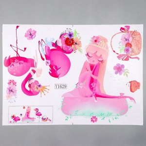Наклейка пластик интерьерная цветная "Розовые фламинго и девочка" 50х70 см