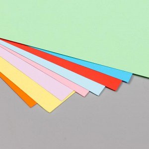 Цветная бумага А4 тонированная (набор 8 лист) 8 цв. в папке "Мопс на каникулах" 80 гр/м2