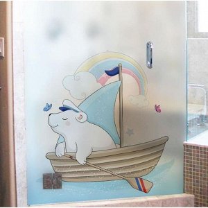 Наклейка пластик интерьерная цветная "Белый мишка в лодочке" 58х60 см