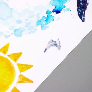 Наклейка пластик интерьерная цветная "Кит, чайки, море и девушка" 50х70 см