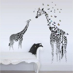 Наклейка пластик интерьерная чёрная "Жирафы с бабочками" 60х90 см 6770482