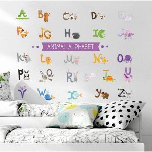 Наклейка пластик интерьерная цветная "Алфавит с животными" 30х90 см 6770102