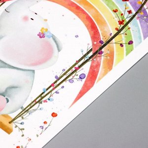 Наклейка пластик интерьерная цветная "Слонёнок на качели на радуге" 30х45 см