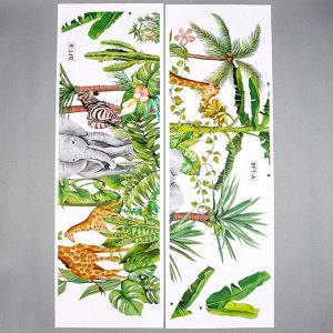 Наклейка пластик интерьерная цветная "Звери в джунглях" 30х90 см набор 2 листа