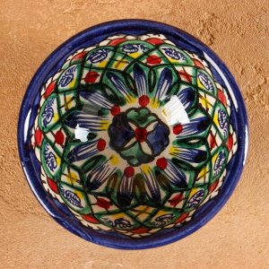 Пиала узбекская Риштанская Керамика «Узоры», 110 мл, d=8.5 см, синяя МИКС