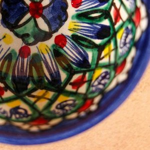 Пиала узбекская Риштанская Керамика «Узоры», 110 мл, d=8.5 см, синяя МИКС