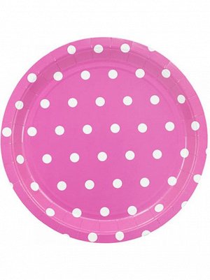 Тарелка бумага Горошек набор 6 шт 23 см цвет ярко-розовый