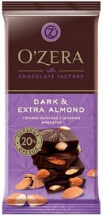 «OZera», шоколад горький с цельным миндалем Dark &amp; Extra Almond, 90 г