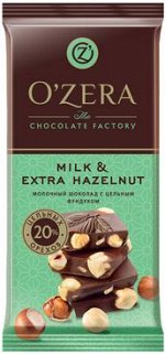 «OZera», шоколад молочный с цельным фундуком  Milk &amp; Extra Hazelnut, 90 г