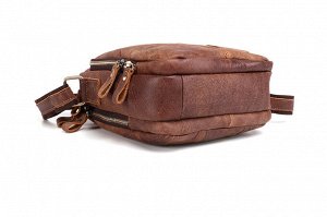 Wagap Многофункциональная мужская сумка из натуральной кожи для спорта и отдыха, с тремя вместительными отделениями закрытыми на молнию. Декорирована элегантной отстрочкой и кожанным элементом. Имеетс