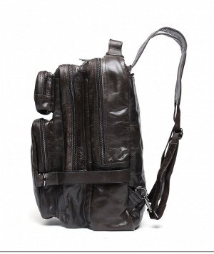Aikhaal Большая многофункциональная  мужская сумка из натуральной кожи с очень вместительными отделениями закрытыми на молнию. С возможностью носить как рюкзак. Впереди объемные карманына молнии. Есть