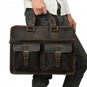 Ayaan Большая многофункциональная элегантная деловая мужская сумка с очень вместительным отделением из натуральной кожи. С элегантной отстрочкой в стиле 'Ретро'. Впереди объемные карманы с клапанами. 