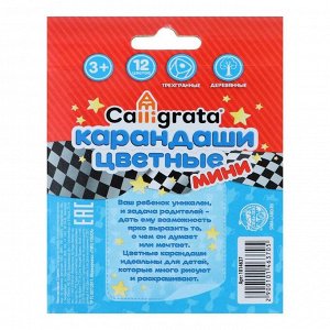 Карандаши Calligrata «Машинка», 12 цветов, МИНИ, корпус деревянный, треугольный