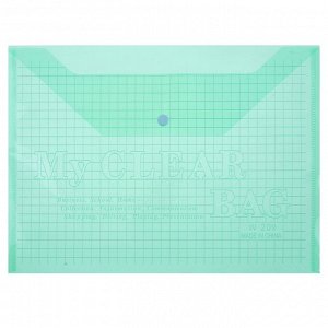 Папка-конверт на кнопке А4, 80 мкм, Calligrata "Клетка", тонированная, зелёная