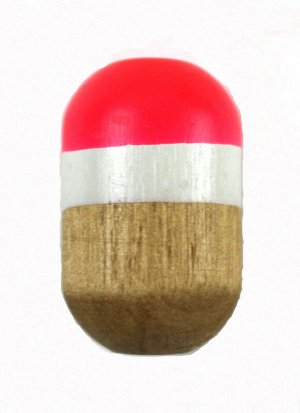 Поплавок деревянный (4см, d=2.5см, крашенный, красно-белый)