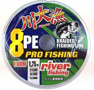 Плетеный шнур Pro Fishing №1.75 (100м, 21Lb, 9,5кг, 0,215мм, 8PE, green)