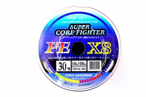 Плетеный шнур Promarine Super Core Fighter №30 PE X8 (100м, 140lb, 63.5кг, 8PE, multicolor)