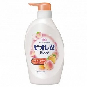 * 336446 KAO "Biore U" PEACH Нежное жидкое мыло для тела с ароматом свежего персика  480 мл,