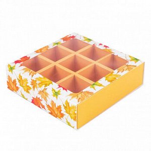 Коробка для 9 конфет с разделителями "Кленовый лист"
