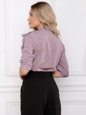 Блуза цвет лиловый в мелкий горошек с рюшами