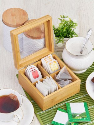 Органайзер для пакетиков чай/кофе бамбук 14*14*7,5см №3