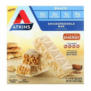 Atkins, Snickerdoodle Bar, Gluten Free, 5 Bars, 1.41 oz (40 g) Each