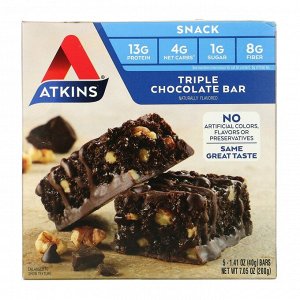 Atkins, Triple Chocolate Bar,  5 Bars, 1.41 oz (40 g) Each