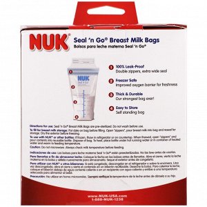 NUK, Seal 'n Go, пакетики для грудного молока, 100 стерильных пакетиков для хранения, 180 мл ( 6 унций)