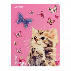 Дневник универсальный для 1-11 классов Cute Cat, твёрдая обложка, искусственная кожа, объёмная аппликация, ляссе, 48 листов