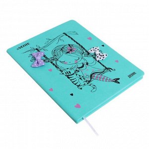 Дневник универсальный для 1-11 классов Girl on a swing, твёрдая обложка, искусственная кожа, шелкография, объёмная аппликация, 48 листов