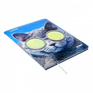 Дневник универсальный для 1-11 классов Cat with Glasses, твёрдая обложка, искусственная кожа, объёмная аппликация, 48 листов