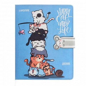Дневник универсальный для 1-11 классов Happy Cat, Happy Life, твёрдая обложка, искусственная кожа с поролоном, ляссе, 48 листов