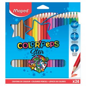 Карандаши цветные MAPED (Франция) "Color'Peps Star", 24 цвета, трехгранные, заточенные, европодвес, 183224