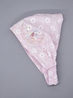 Косынка трикотажная для девочки на резинке, цветочки, сбоку бусины, бабочка, бледно-розовый