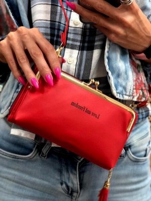 Театральная сумочка с кармашком на застёжке-поцелуйчике Mex_Roma рубинового цвета.